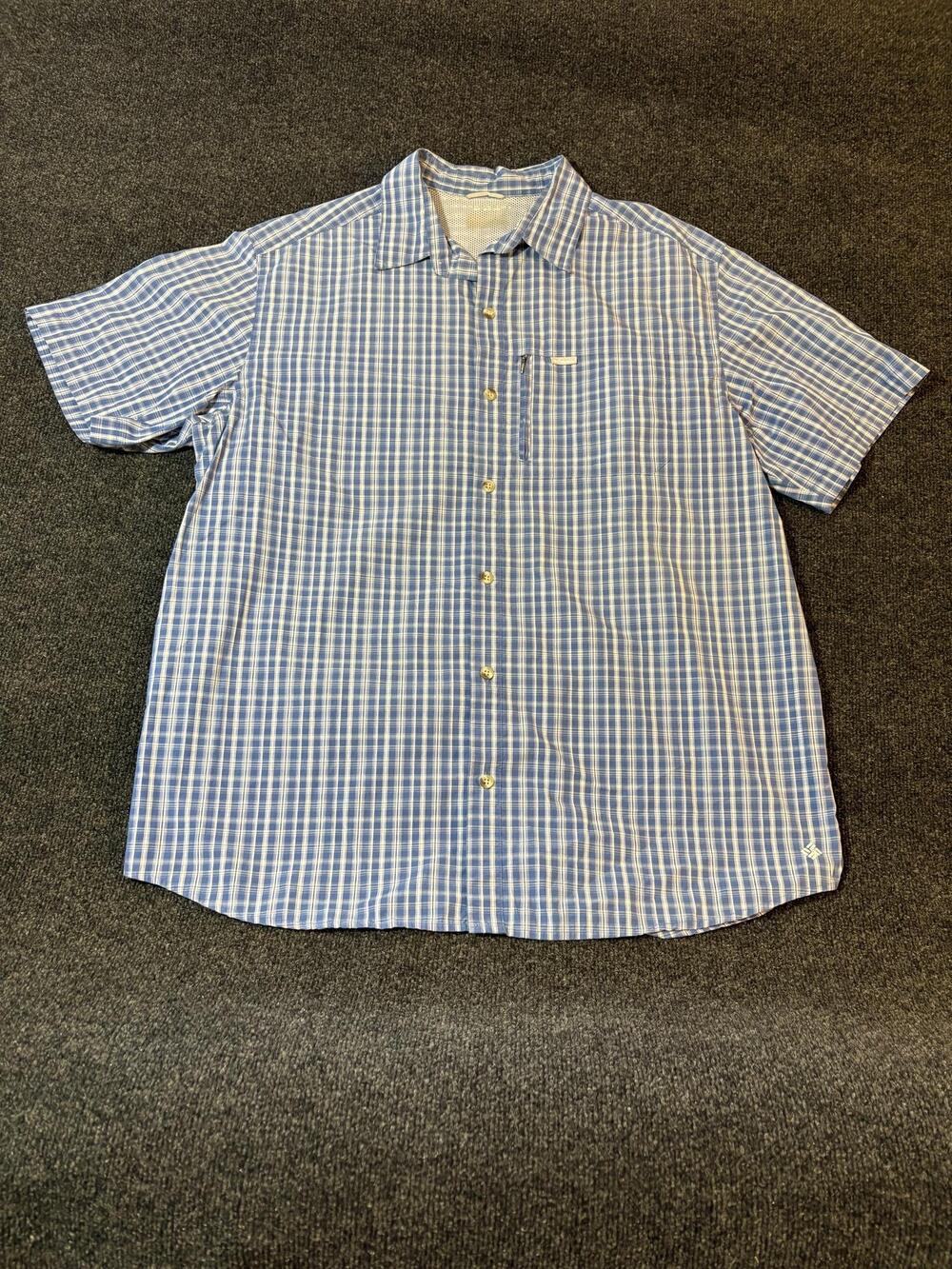 Columbia Shirt Mens 2XL Blue Plaid Short Sleeve Button Up Omni-Shade Fishing